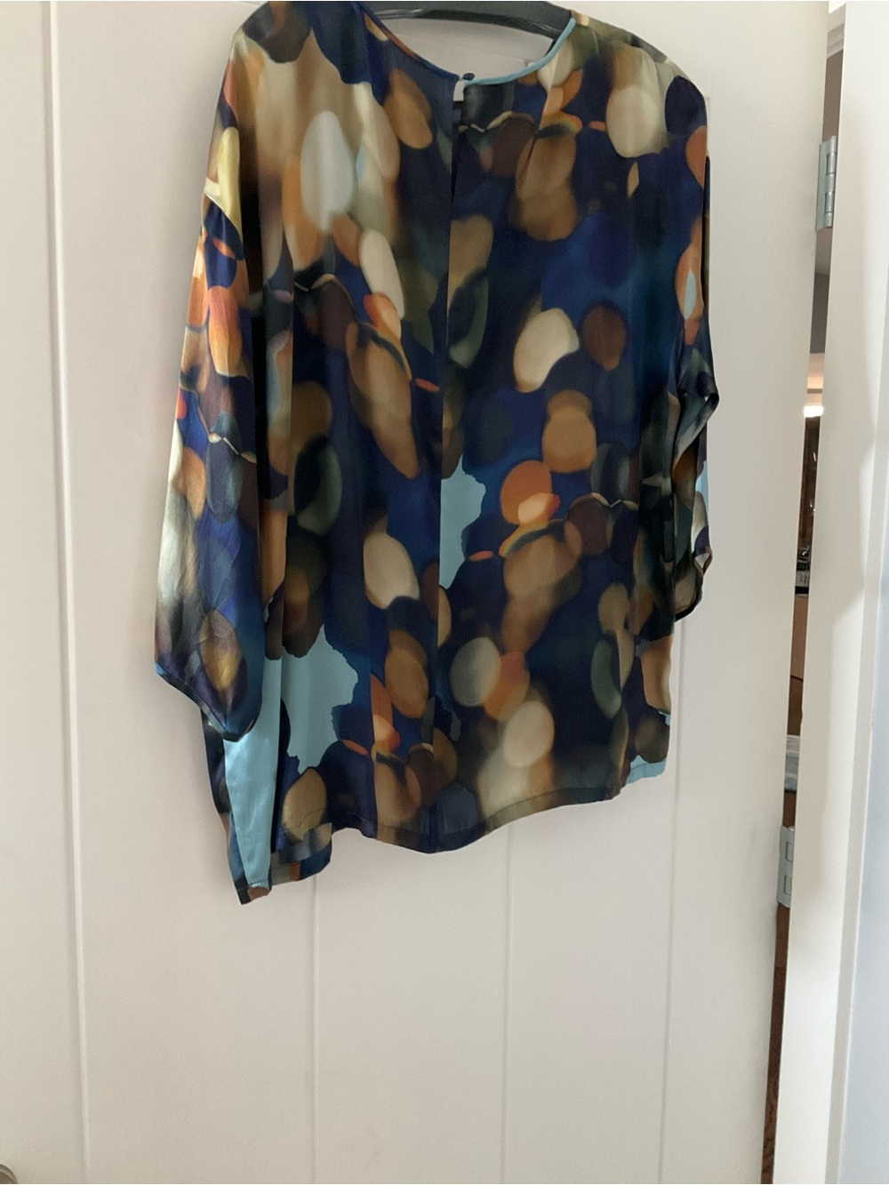 Lafayette 148 New York Navy and Gold Abstract Silk Blouse